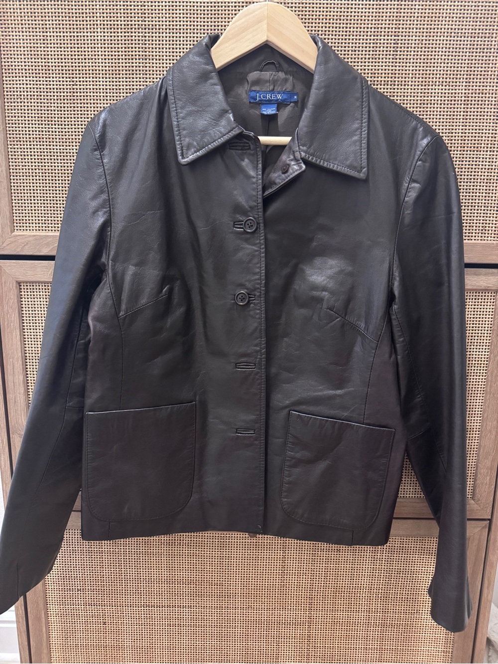 J. Crew Dark Brown Leather Button-Front Jacket